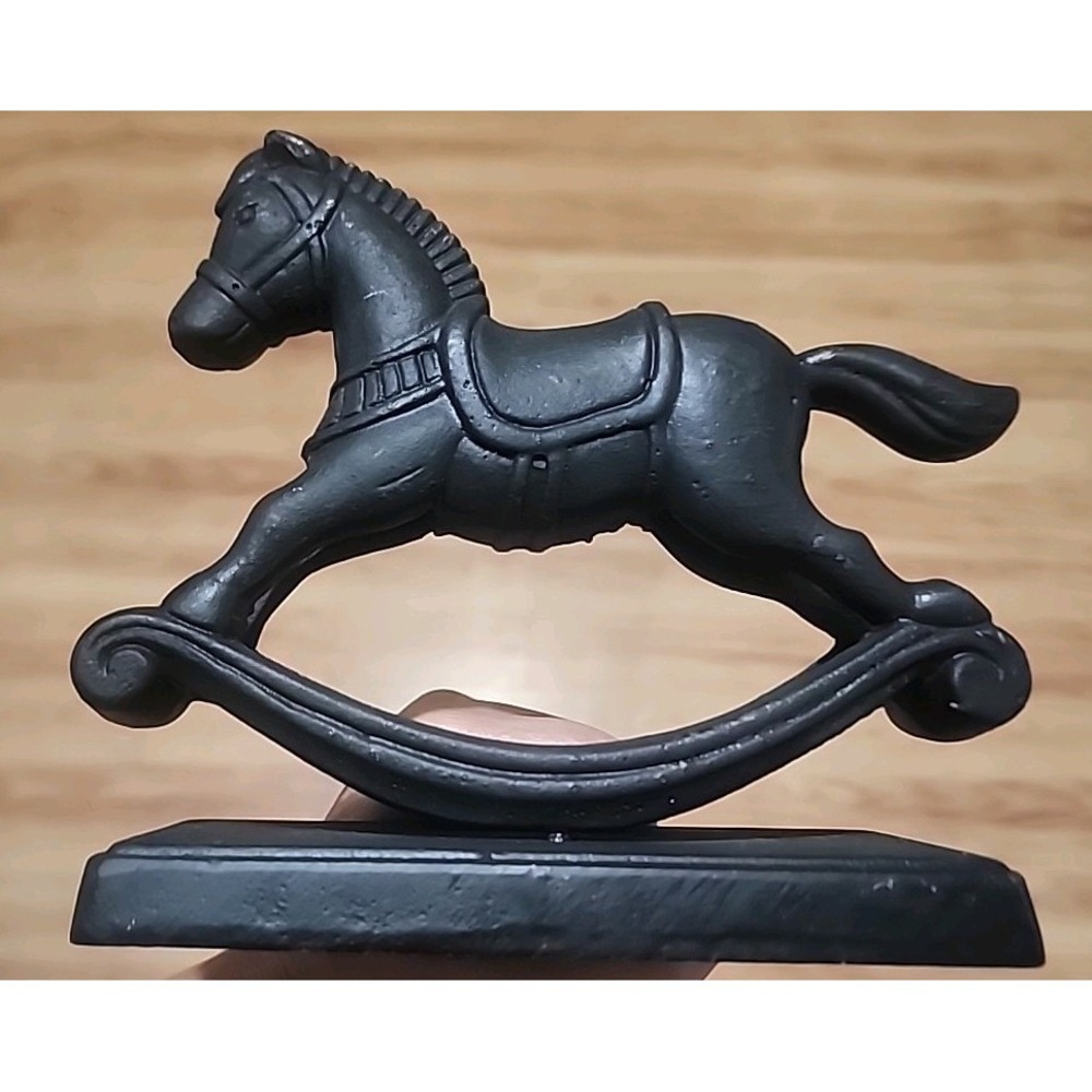 VTG Style Cast Iron Rocking Horse Christmas Stocking Holder Matte Black Heavy‎
